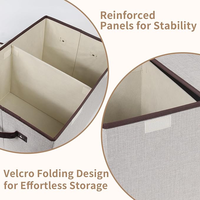 Foldable Fabric Storage Box, 16.5 x 11.8 x 9.8 inches (L x W x H), with Double-Lid & Dividers, Large Organizer for Home, Closet, Office(Grey)