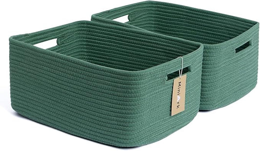 MiniArk Large Storage Baskets for Shelves, Closet Organizers Bins for Clothes Blanket Towels, Baby Nursery, Toy Baskets Box, Woven Rope Baskets, 17 x 13 x 7.5”, 2 Packs Green