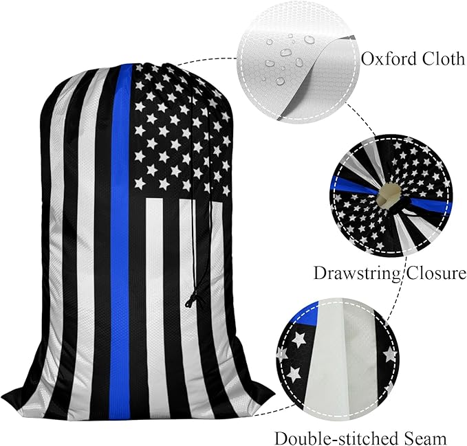 Swono American Flag Extra Large Travel Laundry Bag, Rip-Stop Dirty Clothes Shoulder Bag with Drawstring, Heavy Duty Travel Laundry Bag, Large Laundry Hamper Liner, Machine Wash