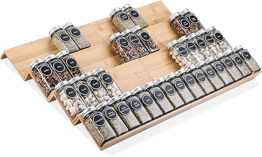 Mulush Bamboo Spice Rack Tray - Spice Drawer Organizer for Kitchen Cabinets Storage and Organization (Jars Not Included, 8 Individual Pieces, Not Adjustable)