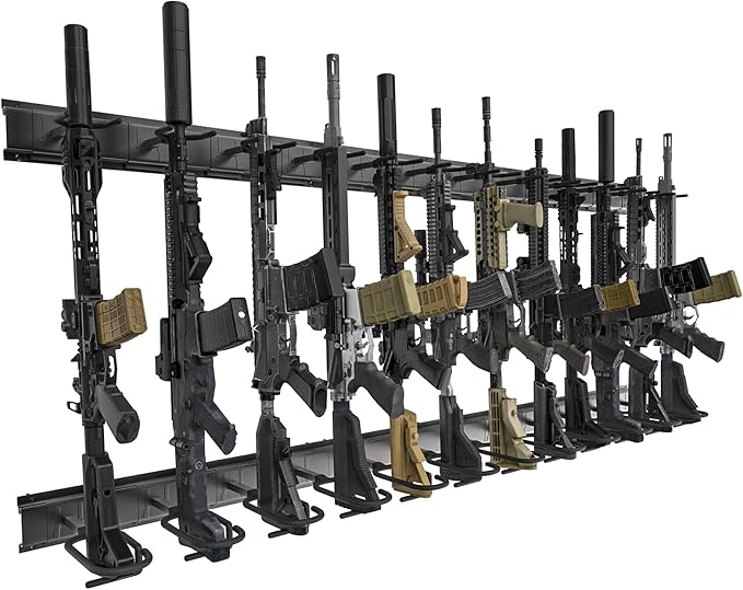 Gun Rack Wall Mount, Aluminium Alloy Gun Racks for Wall, Adjustable 4/8/12 Slot Indoor Gun Racks Securely Hold Shotguns Rifles Rack