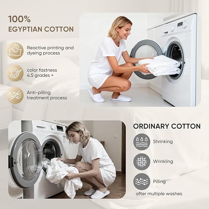 TWK 1200 Thread Count 100% Egyptian Cotton Sheets Bed Set,Thickness,Long-Lasting Durability,Resists Pilling,Deep Pocket Up to 18",with a Laundry Bag (White, Full)