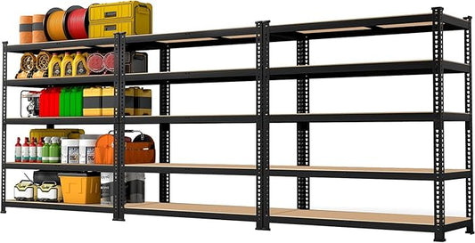 71" H x 35.5" W x 16" D 5-Tier Metal Storage Shelves: Heavy Duty Garage Shelving Adjustable Shelves for Storage - Black Utility Rack Shelf for Pantry, Warehouse, Office, Kitchen, 3PCS