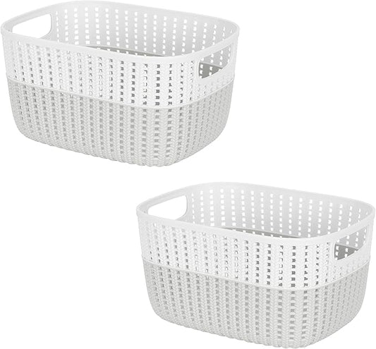 Simplify 2 Pack 2 Tone Sailor Knot Plastic Storage Tote | Decorative Basket | Closet Organization | De-clutter | Accessories | Toys | Bathroom Organization | Medium | Heather Grey