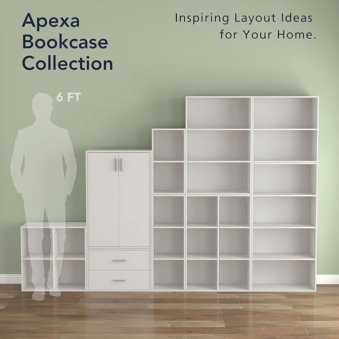 Homes: Inside + Out Apexa 4-Cube Storage Organizer Shelves, Stackable Wood Bookcase Fits Cubby Bins for Organization, Dorm Teen Room Decor & Home Office, White