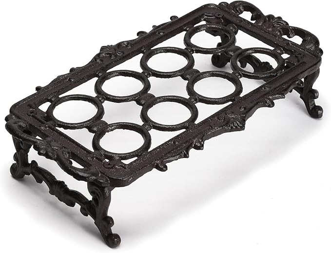 BRASSTAR Cast Iron Vintage Egg Rack Retro Desktop Design Egg Stroage for Kitchen Countertop Farmhouse Decor 7.1inches (H) Hold up to 8Eggs TQGJPT151