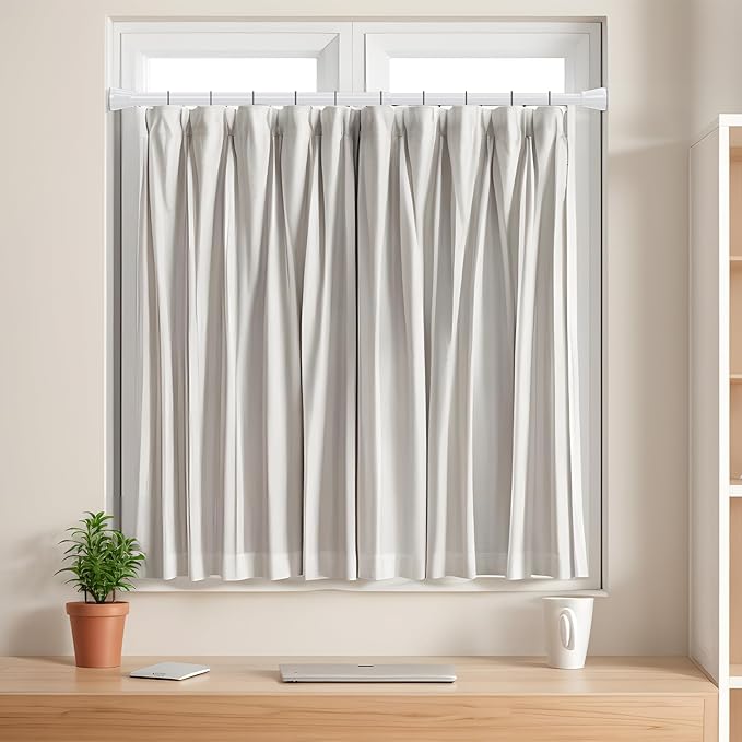 2 Pack Tension Rods 16 to 26 Inch Spring Adjustable Curtain Rods No Drilling White Tension Rods Expandable Pressure Spring Tension Rod for Closet, Doorway
