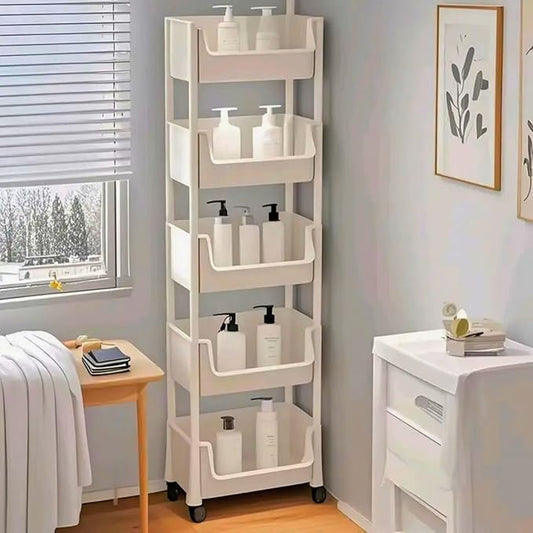 5-Tier Rolling Storage Cart - Multi-Level Metal Organizer with Wheels for Bedroom, Kitchen, Bathroom - Easy Assembly
