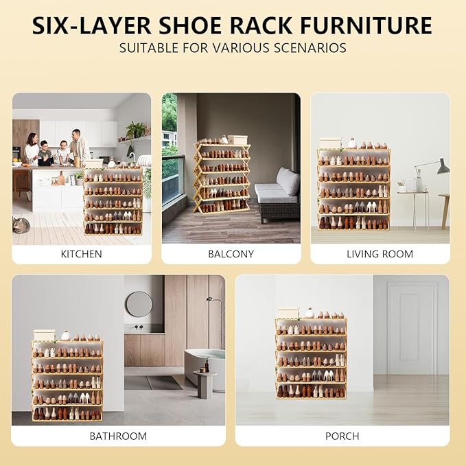 6-Tier Bamboo Shoe Rack Organizer - Freestanding for Entryway, Hallway, Wardrobe - Holds 24 Pairs of Shoes