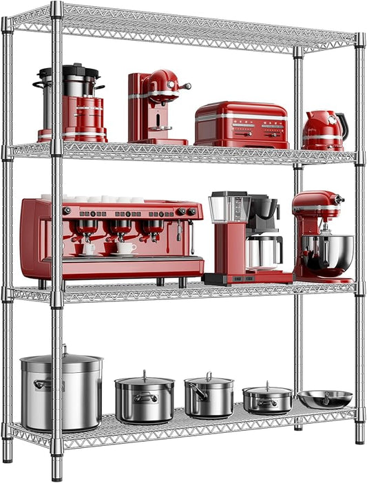 M MZG 2800 LBS 59" W 4 Tier Storage Shelves Rack Metal Wire Shelving Unit, Storage Standing Shelf Organizer for Laundry Bathroom Kitchen Pantry Garage Utility Room, Chrome 17.7" D x 59.1" W x 70.4" H