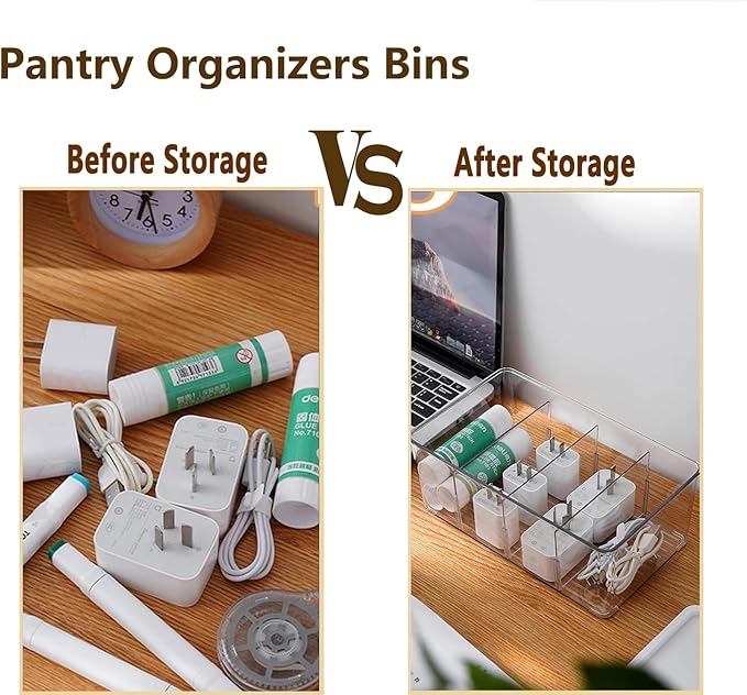 4 Pack Pantry Organizers and Storage,Clear Plastic Organizer Bins for Kitchen,Fridge,Drawer Organization and Storage,4 compartment Snack Containers for Spice Packets,Tea bag