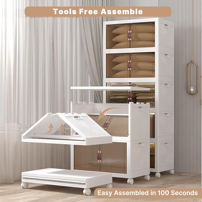 UAMFURI Extra Large Stackable Storage Bins with Lids & Wheels, Foldable Plastic Storage Bins (1, White, 30"x20"x80",840QT)