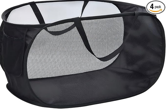 1 Pack Collapsible Laundry Baskets Popup Mesh Laundry Basket Durable Handles Foldable Clothes Hamper for Laundry Room College Dorm (1, black)