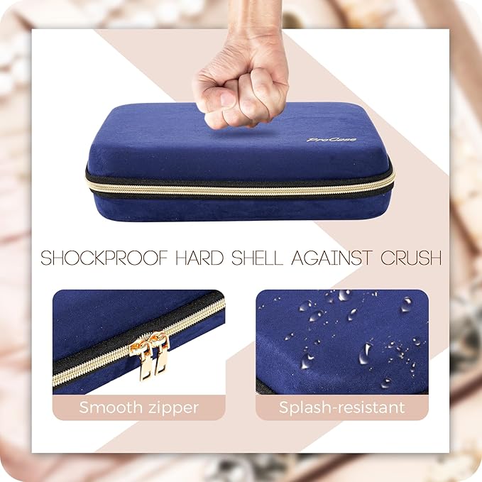 ProCase Extra Large Jewelry Organizer Case, Jewellery Home Storage Book Ring Binder with Clear Pockets for Presentation, Zippered Pouch Bag for Earrings Necklaces Bracelets -Navy
