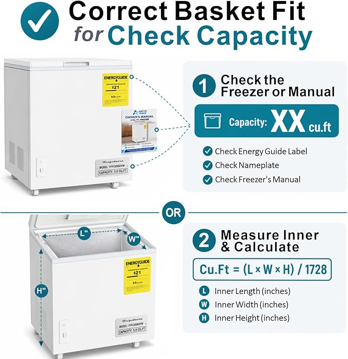 iSPECLE Freezer Organizer Bins - Fits 7 Cu.Ft Chest Freezer, 4 Pack Stackable Wire Baskets(14.7" Length), Heavy Duty Coated Deep Freezer Organizer, Rust Resistant for Frozen Food Sorting, Black