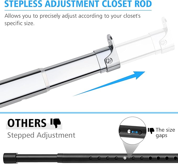 Premium Chrome Oval Closet Rod for Hanging Clothes 18.2 to 31 Inch, Includes End Supports, Adjustable Wardrobe Tube, Heavy Duty Extendable Closet Pole, Carbon Steel