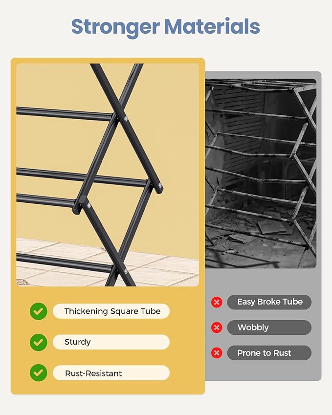 APEXCHASER Clothes Drying Rack, 3-Tier Laundry Drying Rack for Clothes, Expandable Metal Clothing Dryer, Collapsible Towel Rack, Air Drying Rack, Black