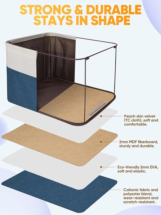 BALEINE 3 Pack Fabric Closet Storage Bins for Shelves, Linen Closet Organizers and Storage, Decorative Baskets for Organizing, Shelf, Clothes, Home, Office (Navy Blue, 15"x11"x9.5")