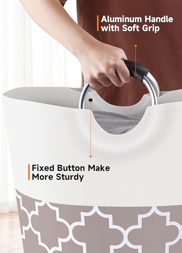 Fabspace Large Laundry Basket Laundry Hamper Bag Washing Bin Clothes Bag Collapsible Tall With Handles Waterproof Travel Bathroom College Essentials Storage For College Dorm, Family (Khaki)115L
