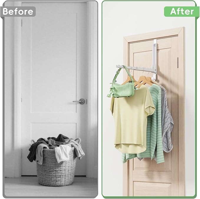 Over the Door Hooks, Extended Over the Door Clothes Hanger with 11 Ridges,Space-Saving Over the Door Rack,Door Hooks for Hanging Clothes,Larger Capacity Over the Door Hanger (2, White(Update))