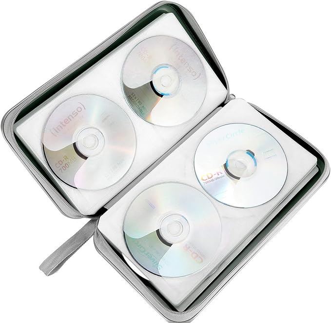 CD Case, Siveit DVD Case Holder 96 Capacity Hard Plastic CD DVD Disc Cases Storage Binder Wallet for Car Home Office Travel (Dark Green)