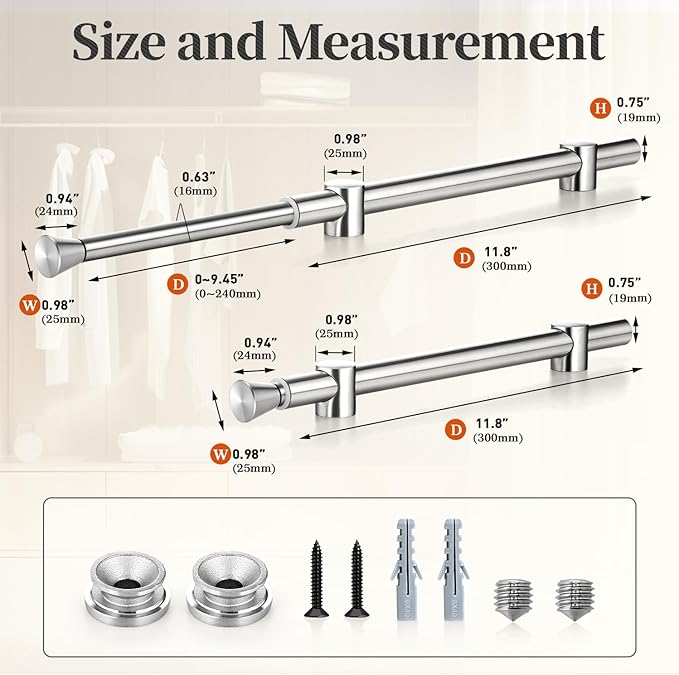 2Pcs Valet Rod for Closet Pull Out, Adjustable Heavy Duty Closet Valet Rod, Metal Stainless Steel Closet Rods for Hanging Clothes, Scarf, Pants