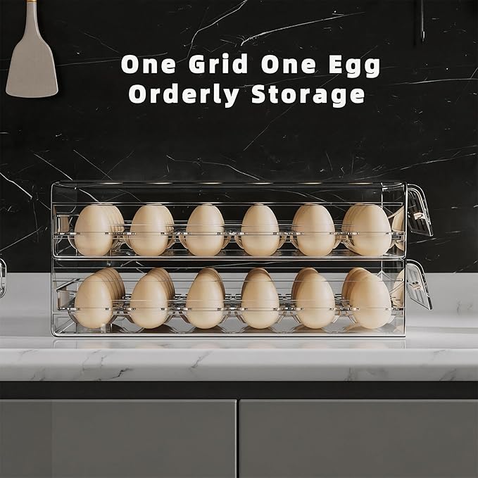 HIYOHIYO Clear 40 Egg Holder for Fridge, High Capacity Egg Storage for Refrigerator, Large Egg Container for Refrigerator, Stackable Eggs Storage Trays for Countertop (2 Layer, 9.8"x 8.5"x 5.5")