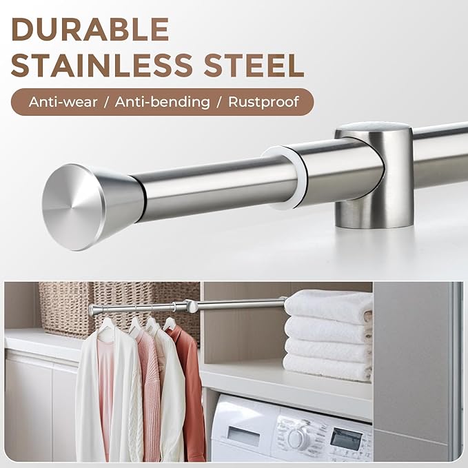 12" Valet Rod for Closet Pull Out, 2Pcs Adjustable Expandable Stainless Steel Valet Rod, Heavy Duty Slide-Out Closet Rod for Hanging Clothes, Suits & Freshly Pressed Items, Silver