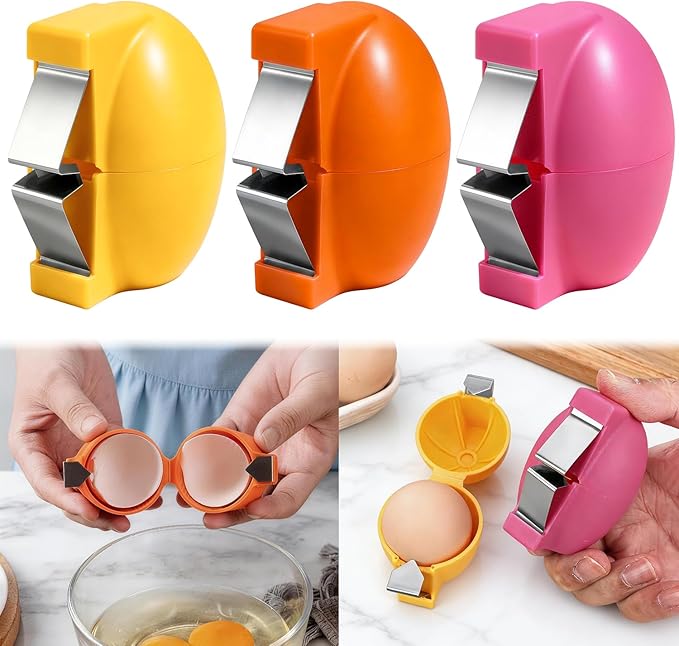 3 PCS Egg Shell Opener Egg Separator for Raw Eggs,Hard Boiled Egg Peeler Egg Cube Egg Separator,Quickly Cutting Off Cooked Eggs,Stainless Steel Eggshell Breaker Kitchen Gadgets (3 egg)