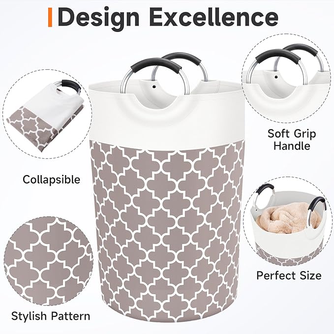 Fabspace Large Laundry Basket Laundry Hamper Bag Washing Bin Clothes Bag Collapsible Tall With Handles Waterproof Travel Bathroom College Essentials Storage For College Dorm, Family (Khaki)115L