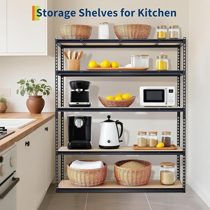 Heavy Duty Garage Storage Shelves, 5-Tier Metal Adjustable Shelving Unit, Storage Shelving with 2500 LBS Capacity for Kitchen Pantry Basement Bathroom Laundry, 36" l x 18" w x 72" h