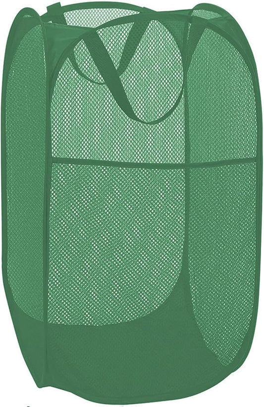 BATTOO Deluxe Strong Mesh Pop up Laundry Hamper Basket with Side Pocket for Laundry Room, Bathroom, Kids Room, College Dorm or Travel Green