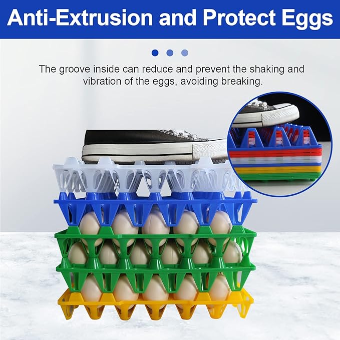 8PCS Plastic Egg Tray Egg Crates 30-Egg Flats, Stackable Egg Cartons Hold Multiple Eggs for Home Chicken Farmers, Plastic Egg Crate Farm Products for Storing, Sorting, Shipping Eggs - Blue