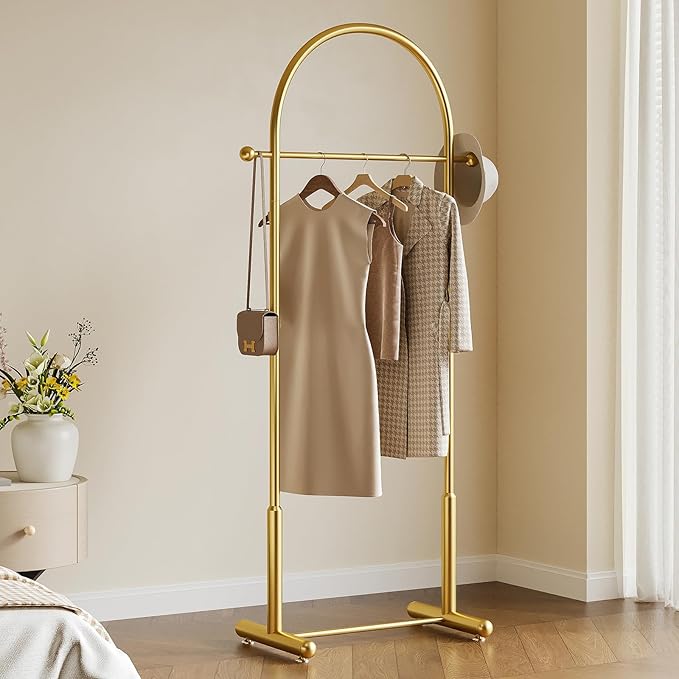 Modern Gold Arch Clothing Rack – Freestanding Garment Rack for Hanging Clothes,Heavy Duty Coat Rack,Metal Small Clothes Rack for Bedroom,Closet or Boutique Display