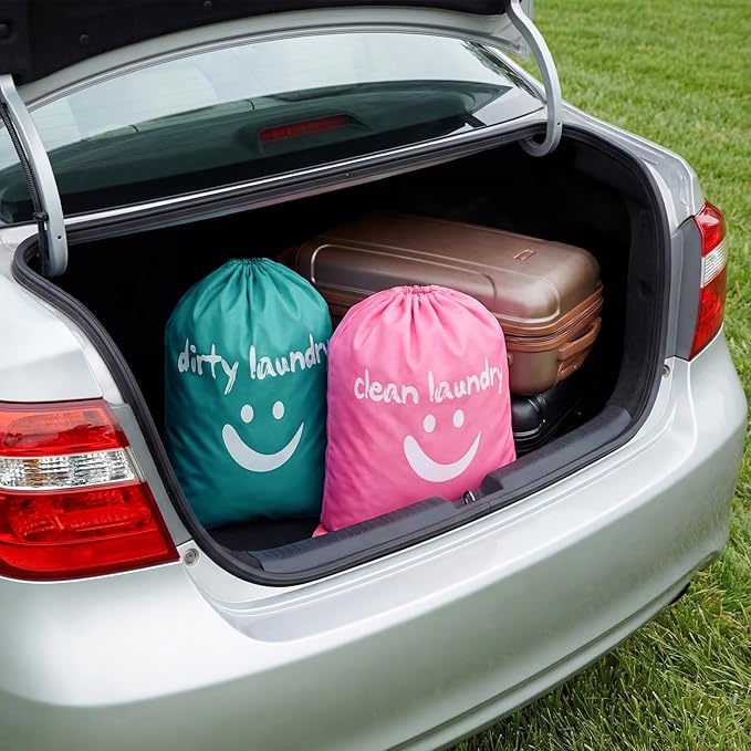 Shappy 2 Pcs XL Clean Laundry Bags Nylon Travel Laundry Bag with Drawstring Machine Washable Dirty Clothes Organizer Bag Storage Bags for Hamper or Basket, 23.6 x 17.7 Inch(Pink, Lake Blue)