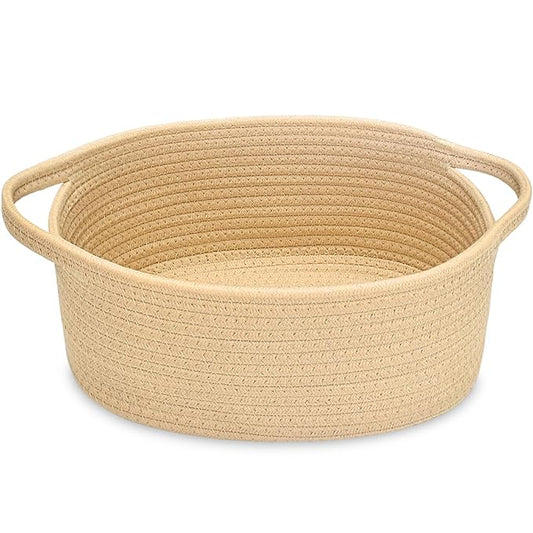 ABenkle Small Basket with Handles - Decorative Durable Rope Woven Storage Bin Shelf Storage Organizer Cube, Easter Baby Gift Basket, 12"x8"x5"
