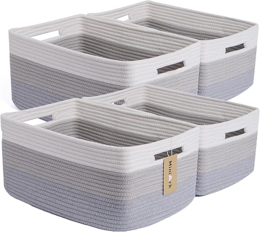 MiniArk Large Storage Baskets for Organizing, Closet Shelf Baskets for Clothes Blanket Towels, Baby Nursery, Toy Bins Box, Woven Rope Baskets, 17 x 13 x 7.5”, 4 Packs Gradient Grey