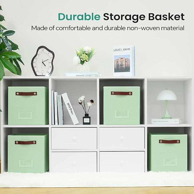 FinishingBo 6-Pack Storage Cubes with Handles & Label Holders Basket, Closet Cube Home Organizer Bins(Green, 10.5*10.5*11 inch)