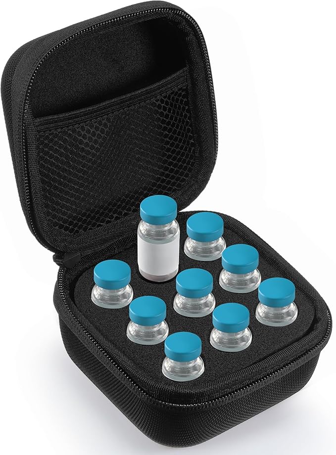 Teenyyou 9 Slots Insulin Peptide Fridge Carrying Case Vial Holder Storage Protector Bag, Fits Standard 10ml Vials, Insulin Cooler Travel Kits Case Organizer Diabetes Protector(Black)