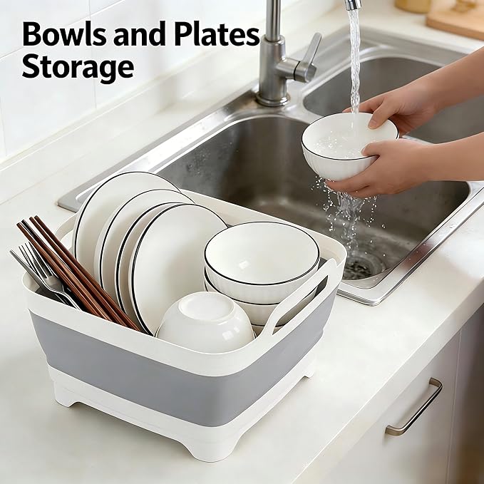 Foldable Sink Vegetable Fruit Bowl Dish Washing Storage Basin Basket, Portable Space-Saving for Kitchen, RV, Campers, and Travel Trailers