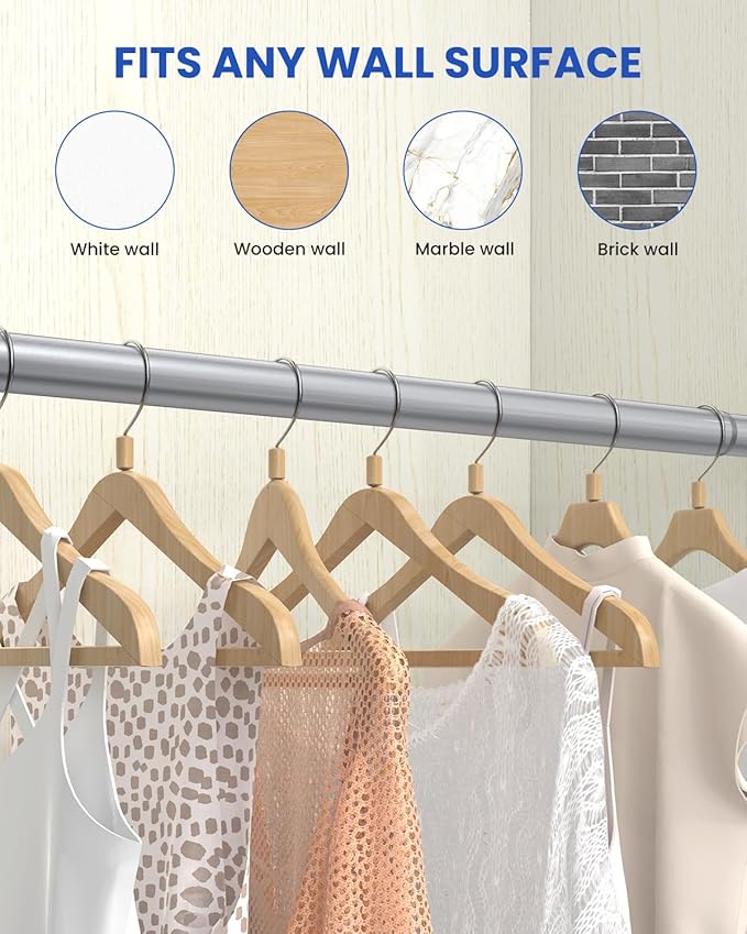 Supforce 2 Pack Closet Rods for Hanging Clothes, 17 to 54 Inches Stepless Adjustable Metal Closet Rod, 1.3 Inches Heavy Duty Clothes Hanging Rod for Closet Wardrobes Laundry RV, Silver