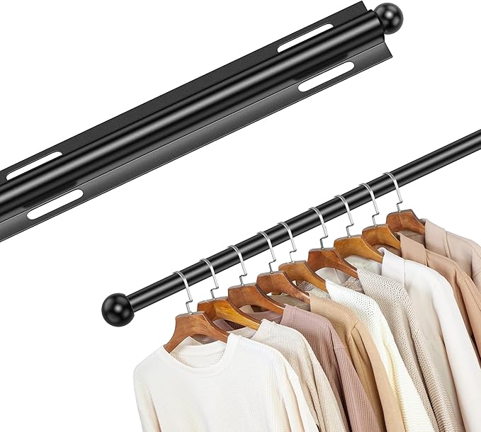 12" Valet Rod Standard for Closet, Slide Out Closet Valet Rod - 12" to 22", Polished Chrome Finish, Heavy-Duty 40lbs Capacity (Black)