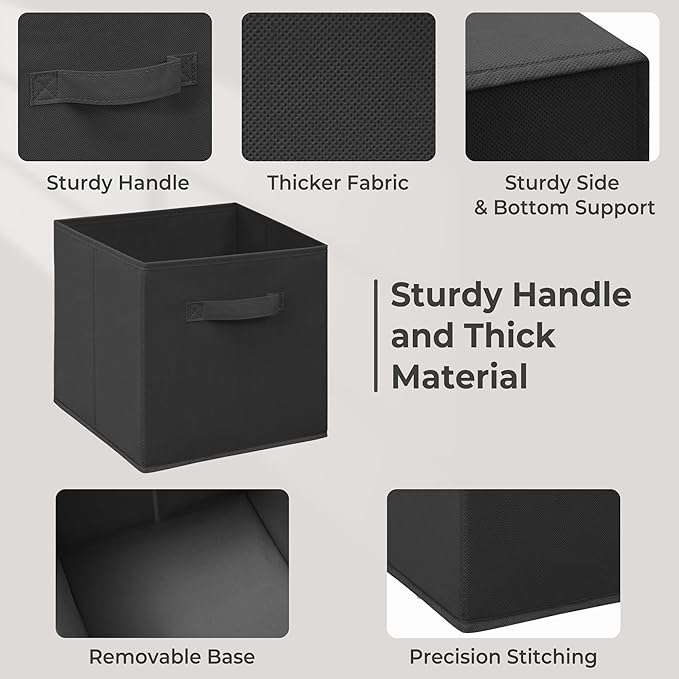 11x11 Inch Storage Bins Cubes, Fabric Foldable Storage Box, Collapsible Closet Organizer for Clothes, Blankets, Office, Bedroom, Living Room, Shelf Cabinet, Bookcase, Black, 9 Pack