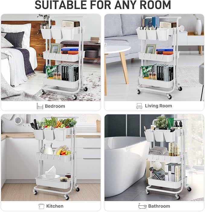 5 Pack Hanging Cup Holders, Multipurpose Rolling Cart Accessories Utility Cart Accessories For Art Craft Supplies, Space Saving Hanging Storage Basket Pencil Holder Makeup Organizers (White)