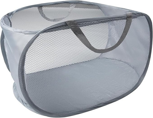 Pop Up Laundry Hamper, Large Collapsible Clothes Basket with Sturdy Handles, Foldable Mesh Storage Bin for Home, Dorm, Travel, Grey