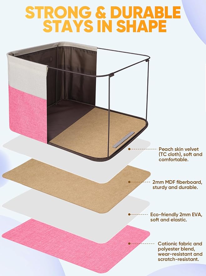 BALEINE 4 Pack Fabric Closet Storage Bins for Shelves, Linen Closet Organizers and Storage, Decorative Baskets for Organizing, Shelf, Clothes, Home, Office (Pink, 17''x13''x10.5'')