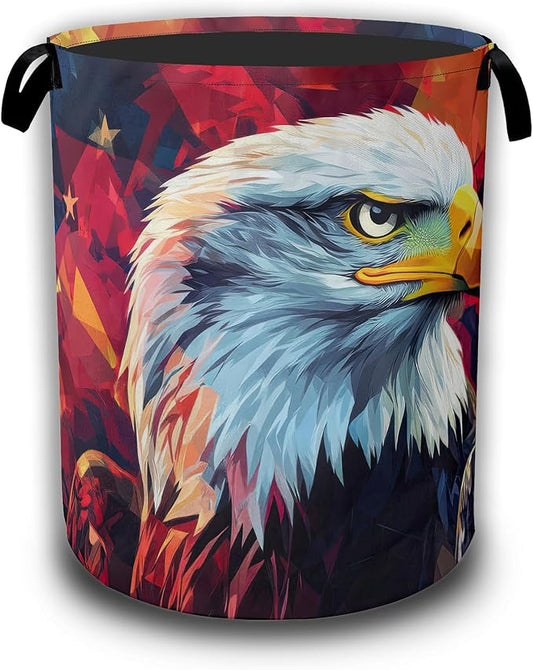 Eagle American Flag Laundry Basket, Laundry Hamper Waterproof Oxford Cloth Tote Collapsible,Clothes Storage Bucket Decorative Toy Organizer For Bathroom Bedroom 16" x 20.8"
