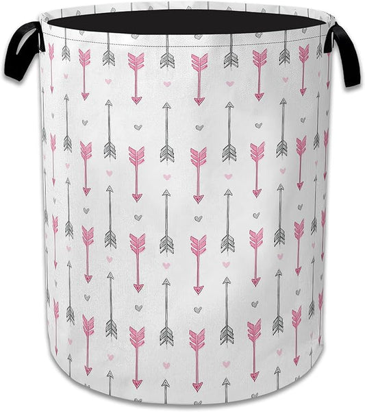 Pink Arrow Laundry Basket Collapsible Laundry Hamper with Handle, Oxford Clothes Toy Storage Bin for Bathroom Bedroom Room Decor, Gift Basket 16" X 20.8"
