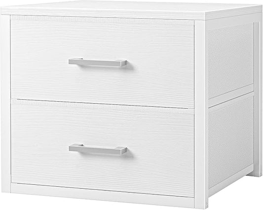BOLUO Stackable Storage Drawers Closet Organizers and Storage Fabric White 2 Drawer Dresser for Bedroom Modern