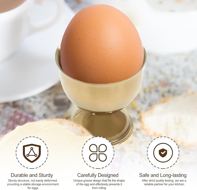 Bonsicoky 4 Pcs Gold Egg Cups - Stainless Steel Egg Holder - Egg Tray Kitchen Tool for Soft & Hard Boiled Eggs